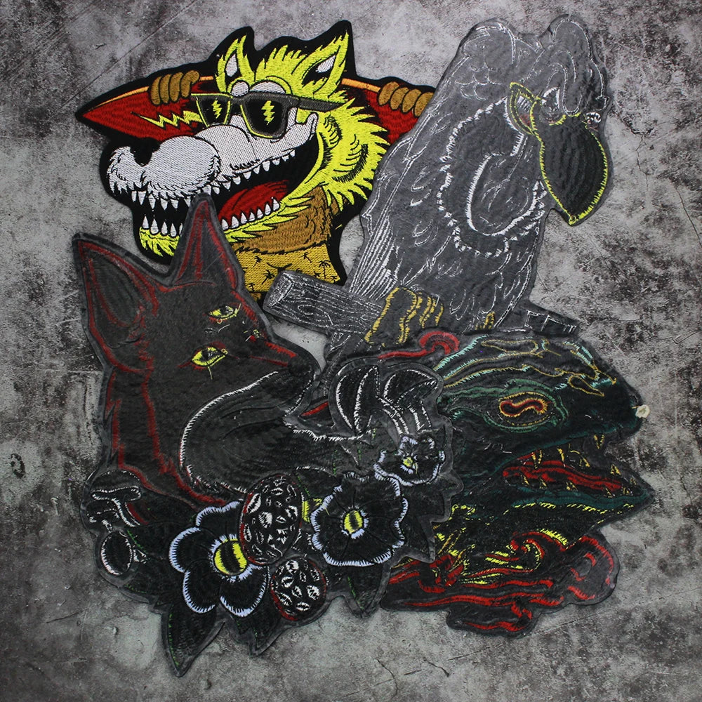 Toad Crow Foxes Dog Animal Embroidery Patch Applique Punk patches for clothing Iron On badges