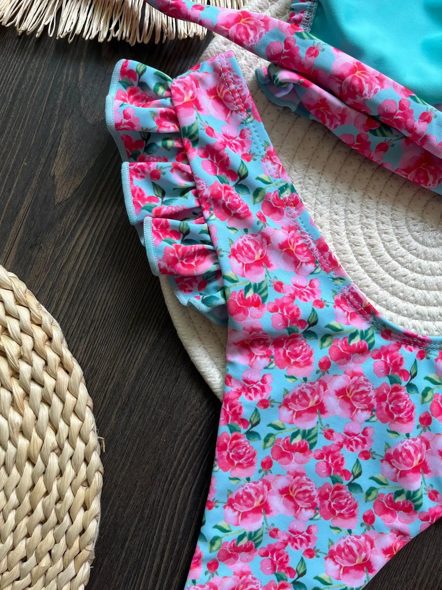 Sexy Flowers Printed Ruffled Frilled Swimwear Swimsuit Two-pieces Bikini Bathing Suit