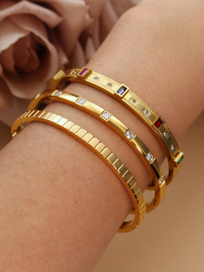 Women's cz Design Inlay Square Small Colored Zircon Stainless Steel Gold Color Bracelet Bangle
