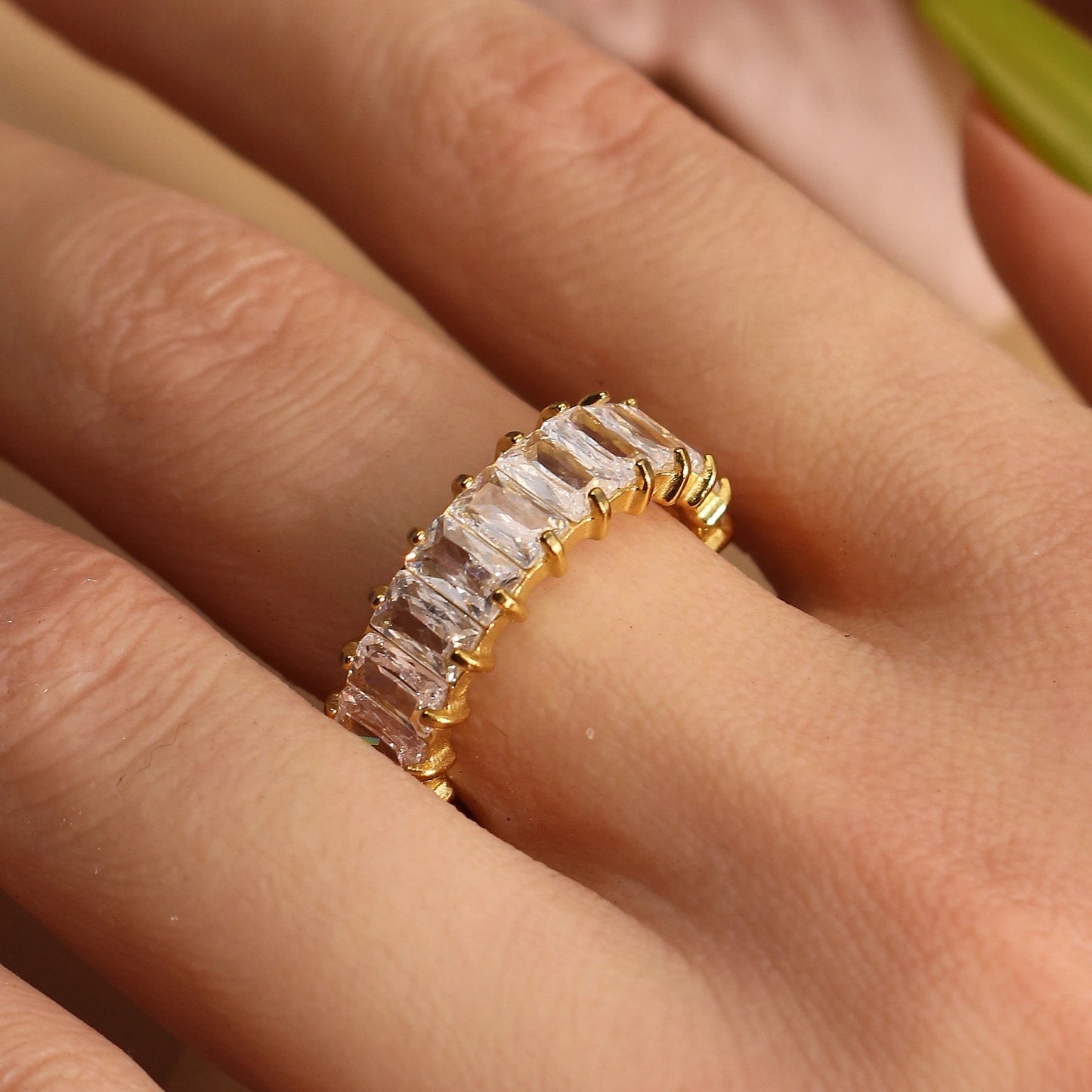 Square Zircon Stainless Steel plated 18K gold color Women's Wedding Ring