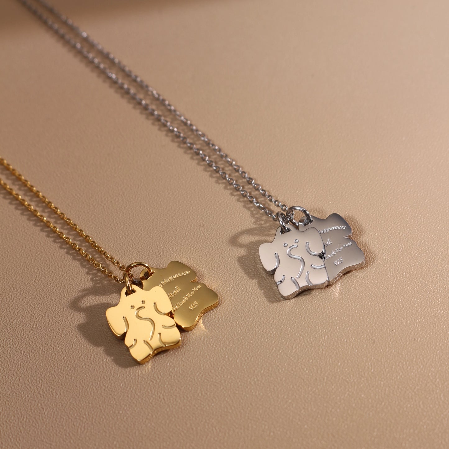 Small Elephant Double Pendant Designer Stainless Steel 18K Gold Plated Women's Necklace