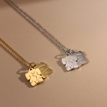 Small Elephant Double Pendant Designer Stainless Steel 18K Gold Plated Women's Necklace