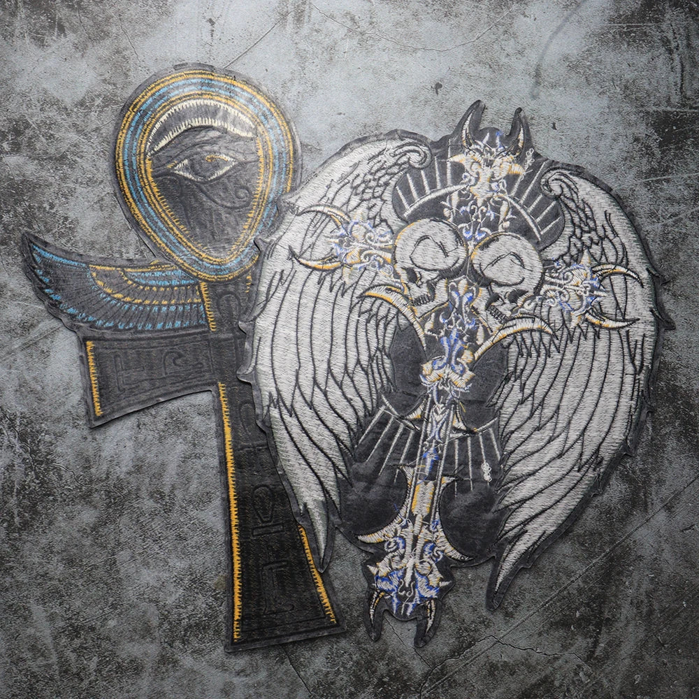 Punk Wings Skull Biker Rock Large Embroidered Patch Appliques Iron on Patches Badge Clothes Sewing