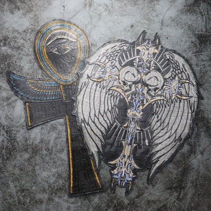 Punk Wings Skull Biker Rock Large Embroidered Patch Appliques Iron on Patches Badge Clothes Sewing