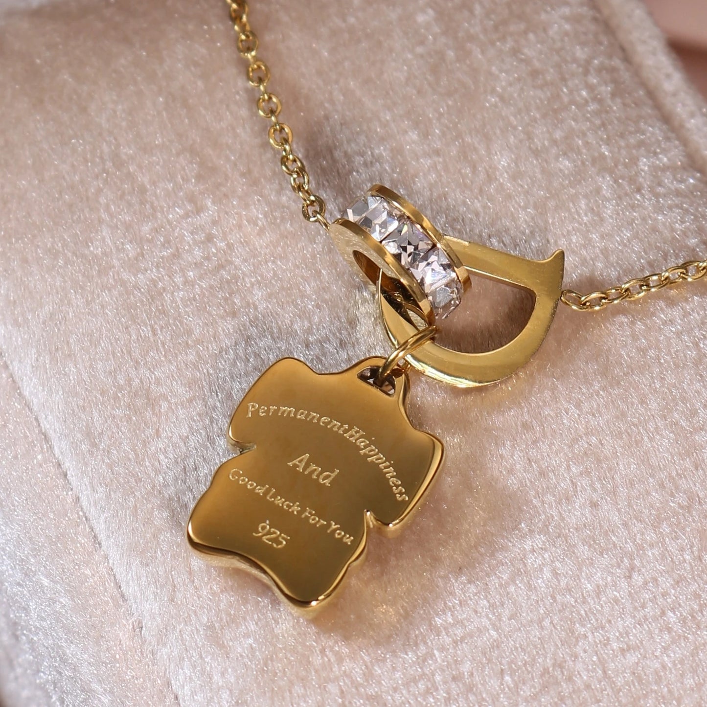 Women Small Elephant Zircon Roman Numeral 18K Gold-Plated Stainless Steel Necklace
