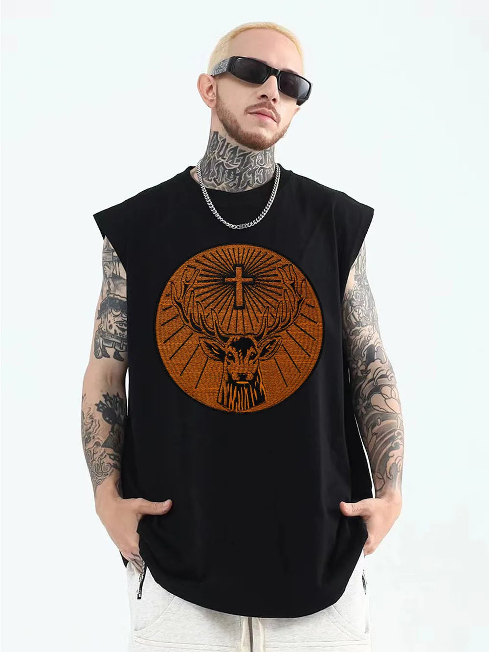Embroidered Orange circle goat Animals patch Appliques Iron On Patches for Clothing Patches