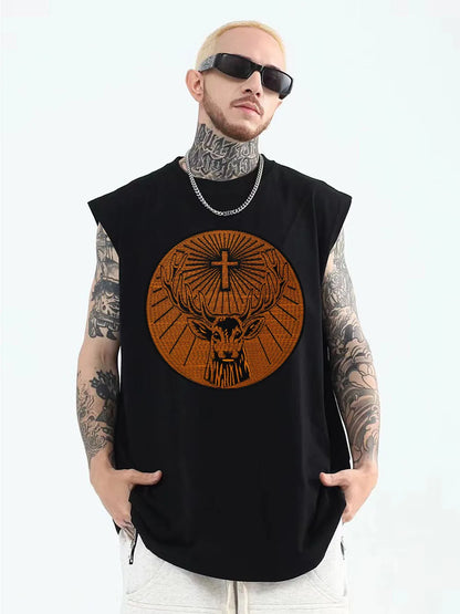 Embroidered Orange circle goat Animals patch Appliques Iron On Patches for Clothing Patches