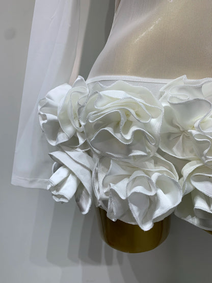 Sexy Mesh See through Stereoscopic Flowers White Red Mini Bandage Birthday Evening Party Dress