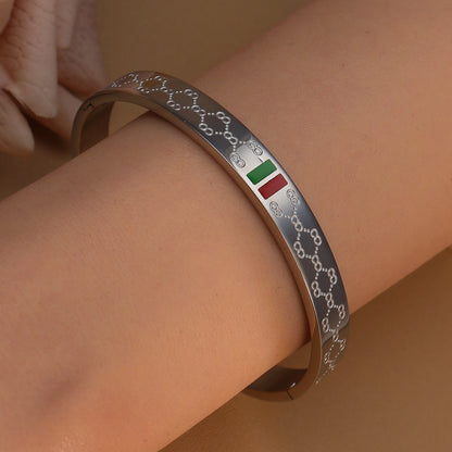 18K Gold Plated Stainless Steel 55MM Red Green Bangles Fashionable Bracelet