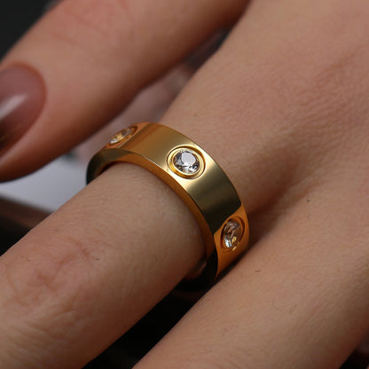 2-in-1 Women 18K Gold-Plated Stainless Steel Bracelet Ring Jewelry Set.