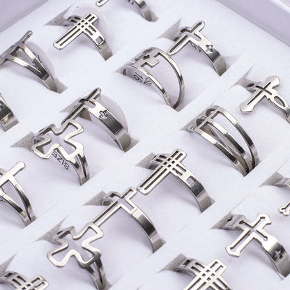 36Pcs/Lot Wholesale Stainless Steel Hollow Cross Charms Fashion Rings