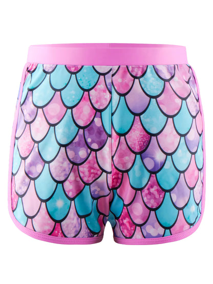 2pcs Kids Girls Long-Sleeved Scale Print Tops Boyleg Swim Shorts Swimwear Suit