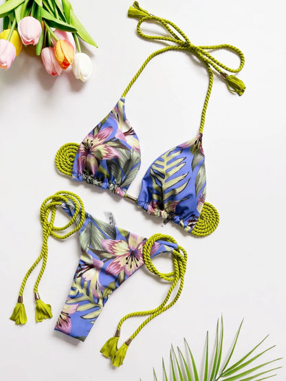 Sexy Braiding rope Bandage Bikini Women Swimsuit Two-piece Triangle Swimwear Bathing Brazilian Suit