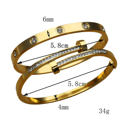 Fashion Cross Crystal Design Stainless Steel Gold Color Stacking Bracelet Bangle