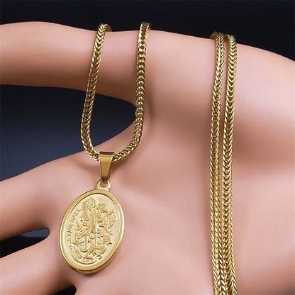 Men Orhodox Amulet Christian St.Michael Archangel Stainless Steel Protect Me Saint Angel Necklace