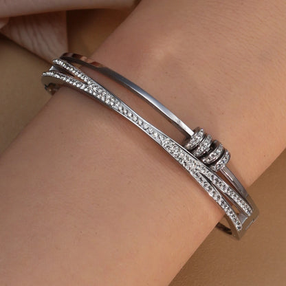Delicate Crystal Cutout Knot Stainless Steel Gold Color Women's Charm Bracelet