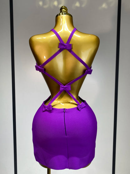Sexy Backless Cut Out Bow Tie Bandage Celebrity Evening Party Birthday Dress