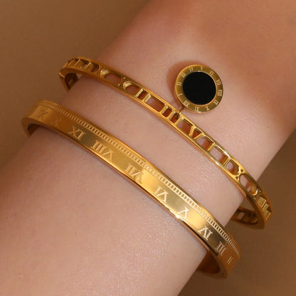 Women's Jewelry Party Hollow Pendant Roman Numeral 18K Gold Plated Stainless Steel Bracelet