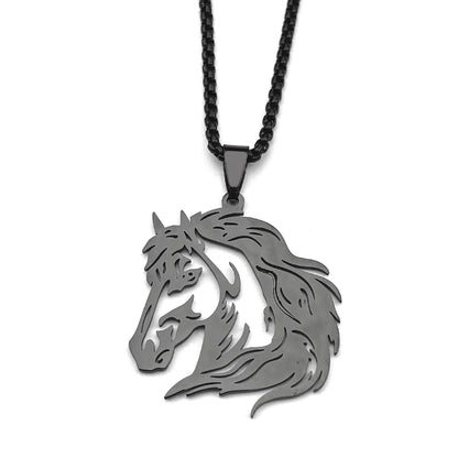 Women Men Stainless Steel Silver Color Horse Head Animal Pony West Cowboy Pendant Necklace