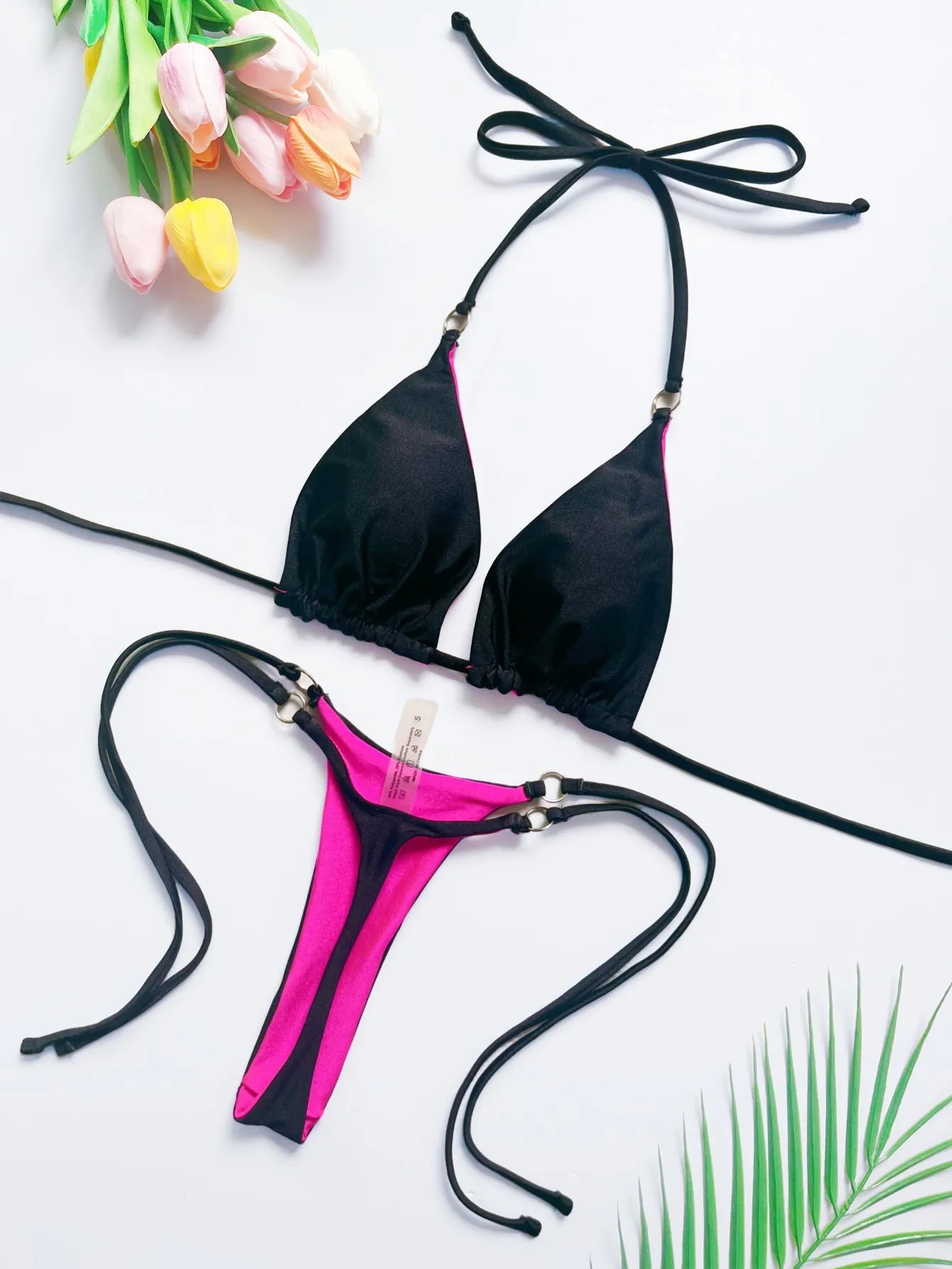 Sexy Solid Bandage Swimsuit Two-piece Triangle Swimwear Bathing Brazilian Bikini Suits