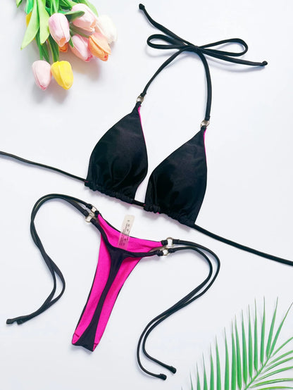 Sexy Solid Bandage Swimsuit Two-piece Triangle Swimwear Bathing Brazilian Bikini Suits