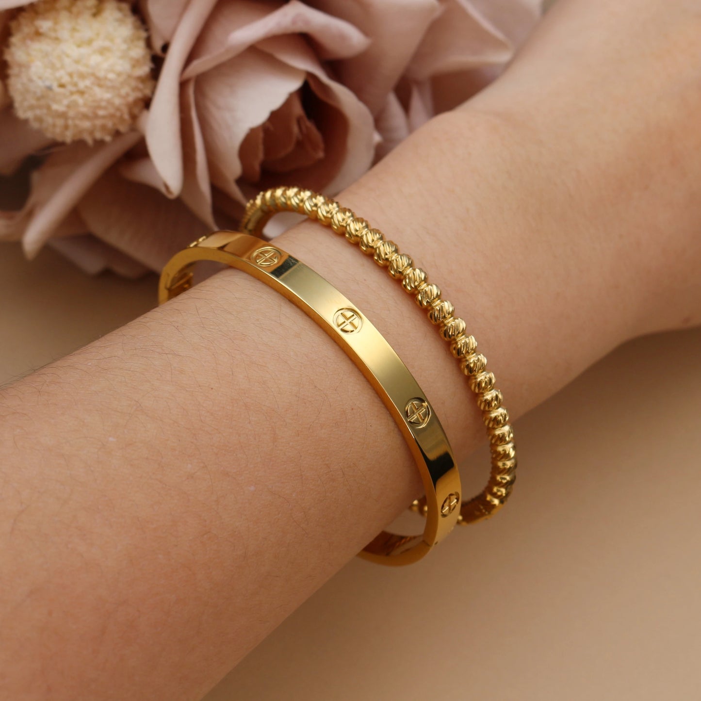 Luster Zircon Women's High Polished Stainless Steel Gold Color Bracelet Bangle Fashion Jewelry