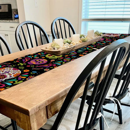 13x72 Inch Day of the Dead Mexican Carnival Skeleton Table Runner Style Decor