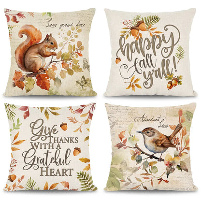Home Decor Maple Squirrel Bird Design Thanksgiving Cushion Pillowcase Covers
