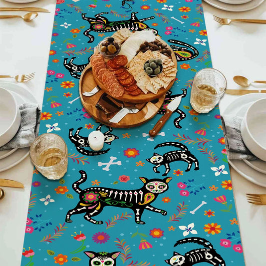 13x72 Inch Day of the Dead Mexican Carnival Skeleton Table Runner Style Decor