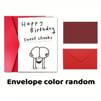 1pc Happy Birthday Card, Funny Cartoon Humorous Sweet Cheek Friendship Lover Wishes