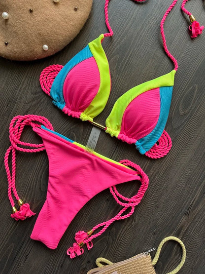 Sexy Splices 2 Pieces Bikinis Swimsuit Push Up Brazilian Beachwear Bathing Suit