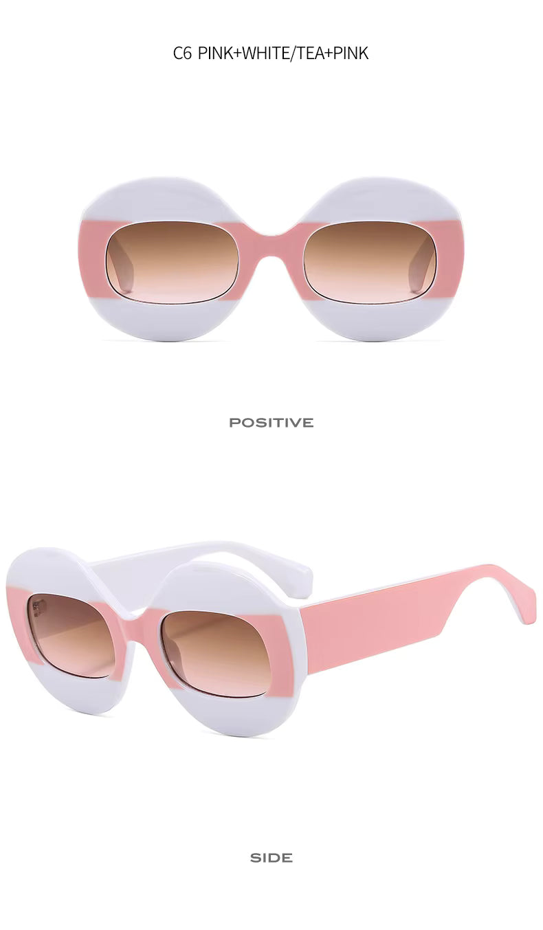 Men Women Retro Oval Clear Gradient Lens Shades UV400 Fashion Round Glasses Sunglasses