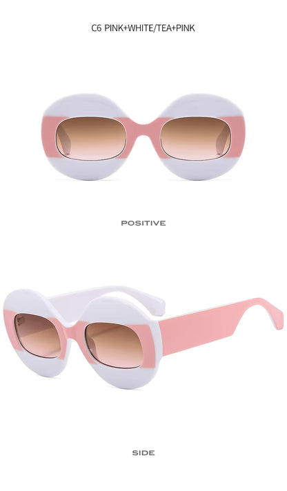 Men Women Retro Oval Clear Gradient Lens Shades UV400 Fashion Round Glasses Sunglasses