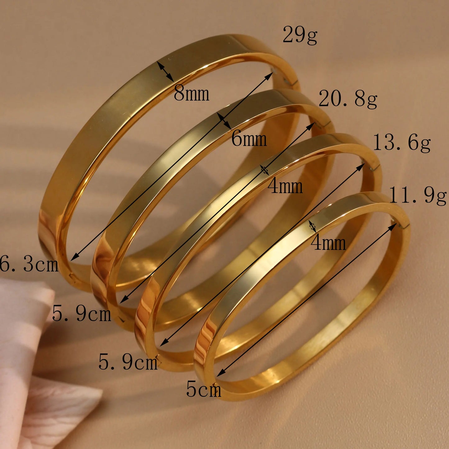 18K Gold Plated Stainless Steel Polished Zircon 50MM Bangles Bracelet