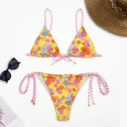 2pcs sexy flower print triangle bikinis side tie swimsuit thong Swimwear