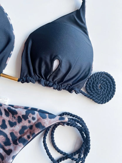Sexy Leopard Print Two Piece Beachwear Bathing Swim Bikini Suit
