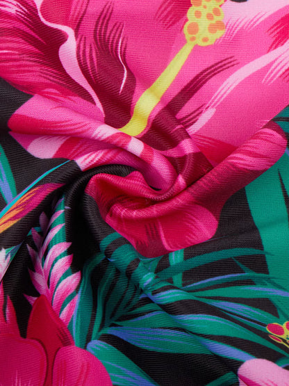 Girls Kids One Piece Long Sleeve Floral Print Bikini Cut Bottom Swimwear Beach Swim