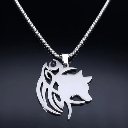 Viking Nordic Mythology Wolf Knot Stainless Steel Valknut Odin Symbol Necklace Pendant