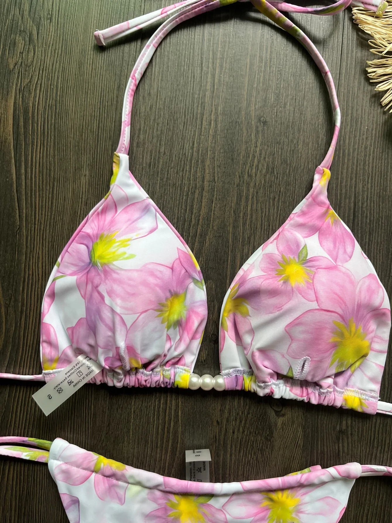 Micro Women Swimsuit Brazilian Bikini Halter Print Push Up Pearl Beachwear Suit