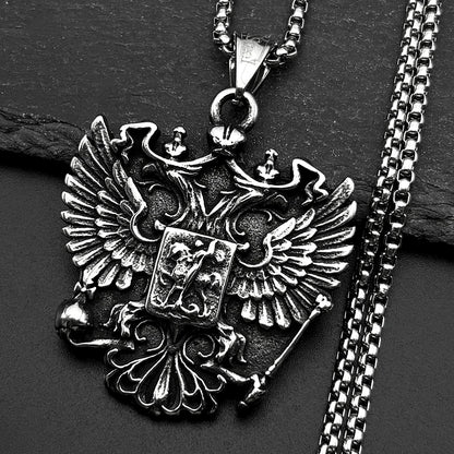 Women Men Silver Color Stainless Steel Russian Double-Headed Eagle National Emblem Symbol Pendant Necklace