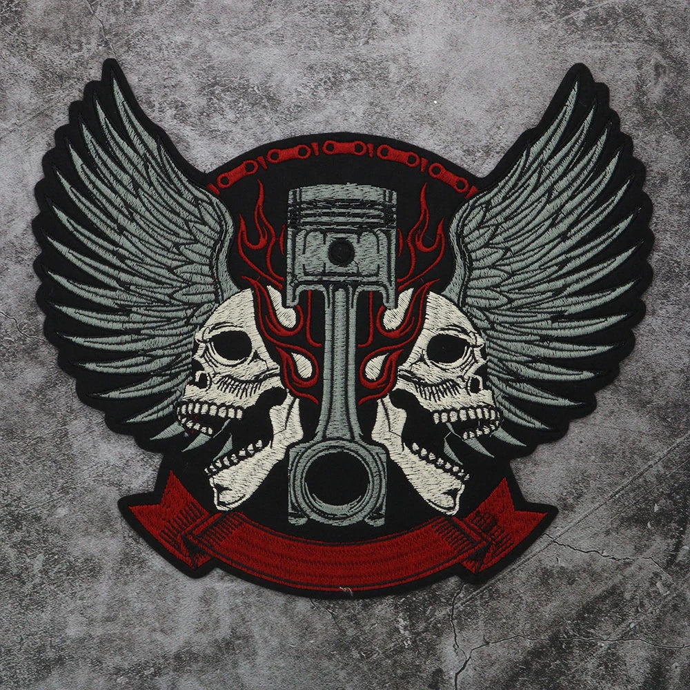 Large-Size Winged Skull Angel Biker Motorcycle Embroidered Patch Appliques Iron on Patches Badge Clothes Sewing