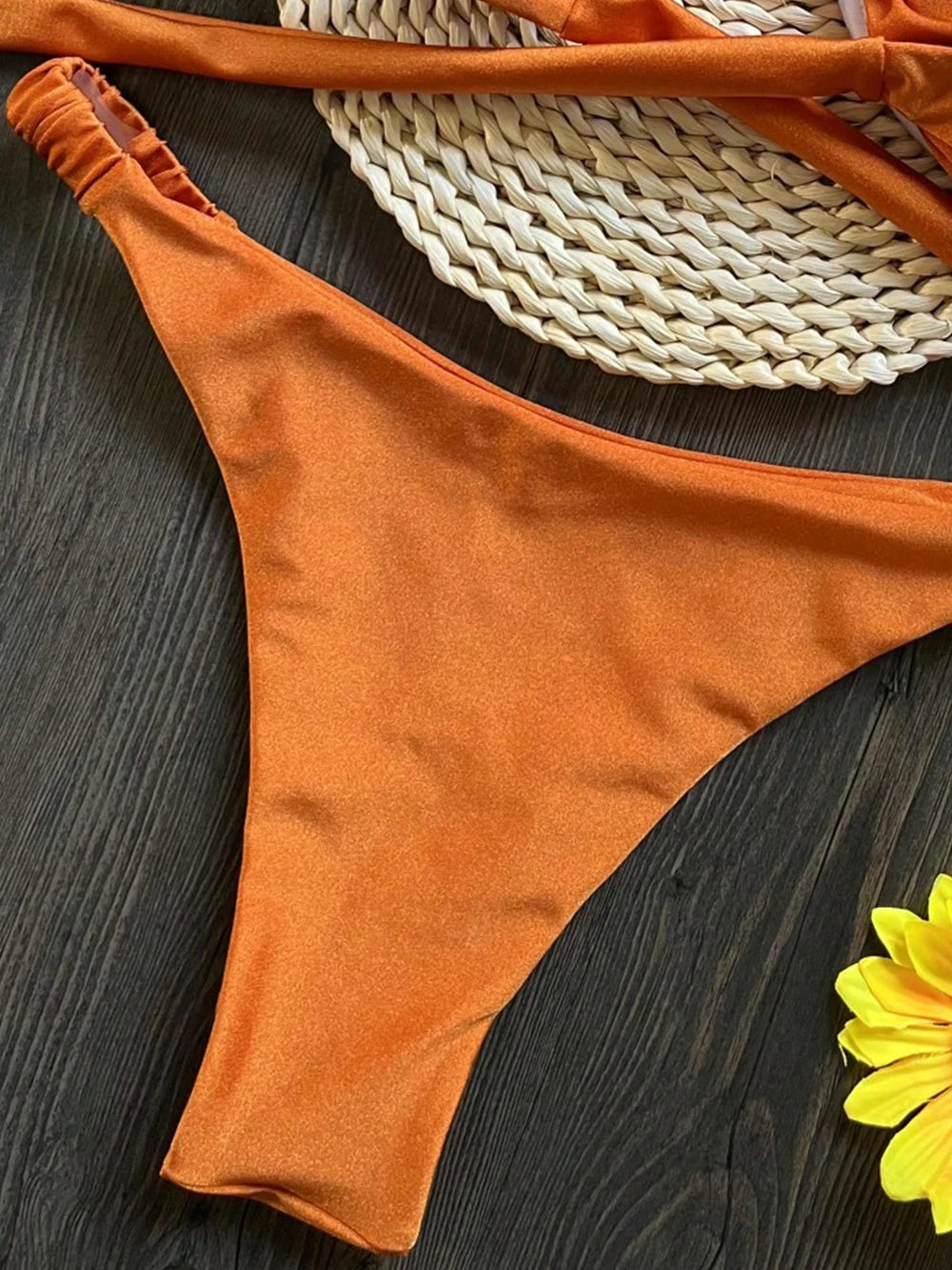 Sexy 3D Flower Women V Wire Underwired Micro Mini Pleated Thong Swimsuit Beach Bathing Suit