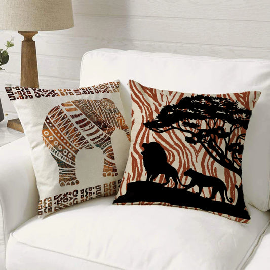 African Tribal Stylish Animal Giraffe Lion Elephant Vintage Sofa Cushion Pillowcase Cover