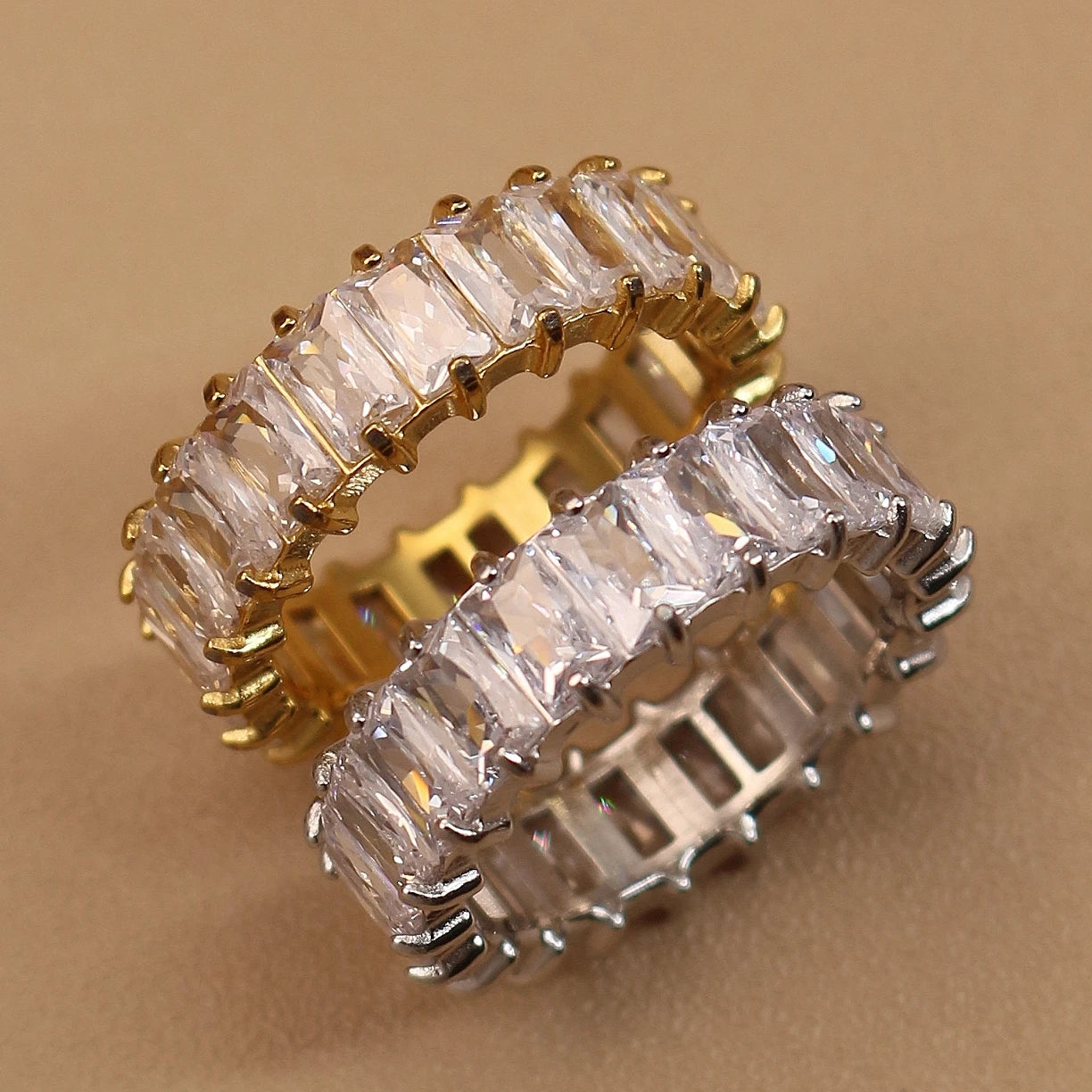 square zircon stainless steel plated 18K gold color Women's Wedding Ring