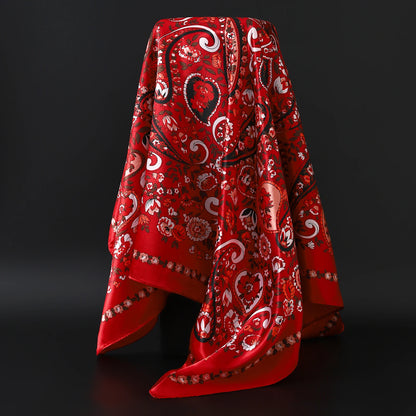 90cm Women Four Seasons Square Silk Satin Bandana Wrap Shawl Scarves Scarfs Spk8