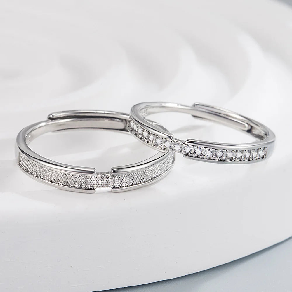 Women Men's 925 Sterling Silver Bridal Wedding Crystal Zircon Couple Rings