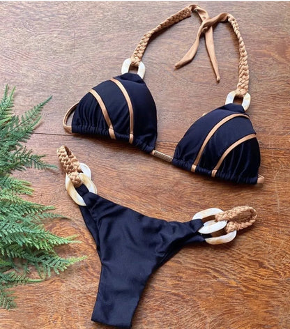 Sexy Solid Color Strap Bikini Beach Holiday Swimwear Swimsuit Suit