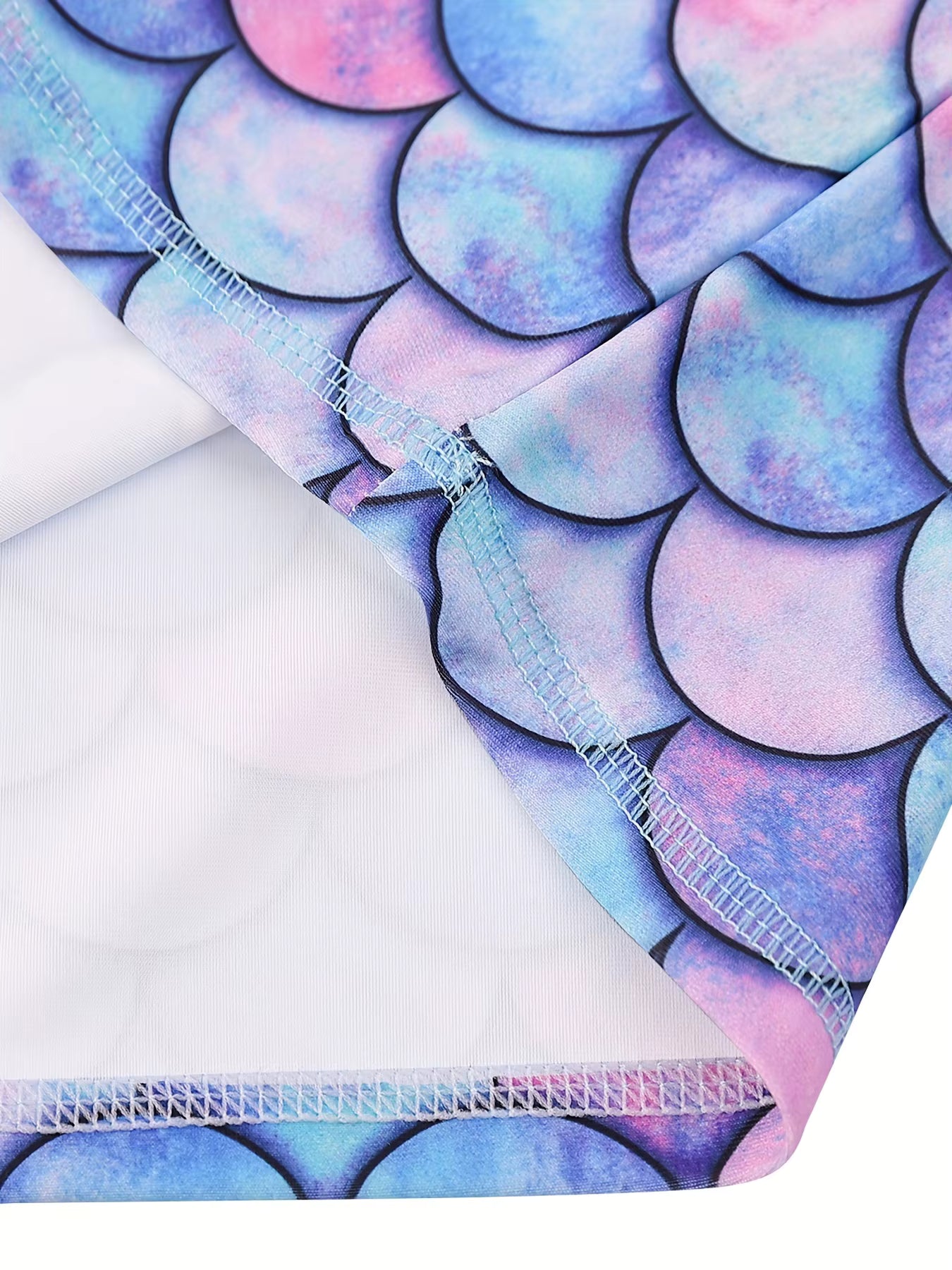 2pcs Kids Girls Short Sleeve Tops Swim Shorts Scale Print Patchwork Beach Bathing Swimwear