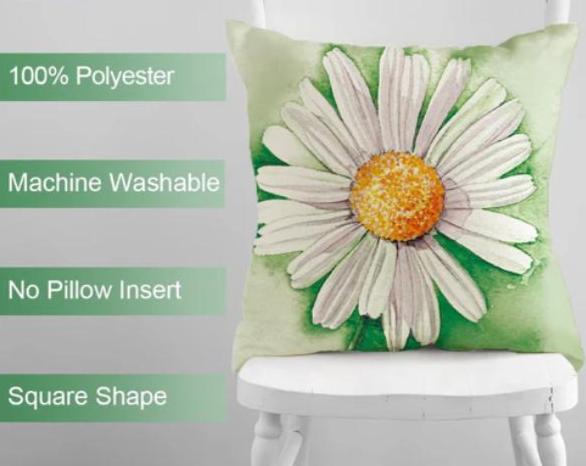 18 X 18 Inch Daisy Flower Design Sofa Cushion Plant Pattern Pillowcase Cover Decor