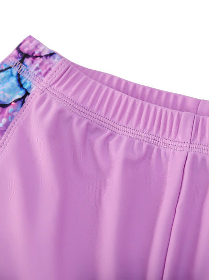 2pcs Girls Kids Short Sleeve Mermaid Scale Tops Boyleg Shorts Swimwear Beach Bathing Suit